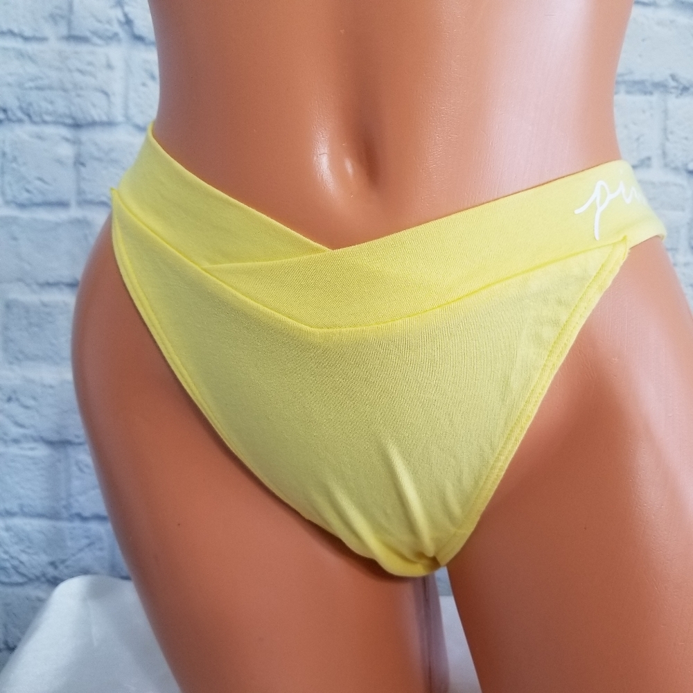 PINK Victoria's Secret Yellow Logo Crossover Bikini Panty New Large